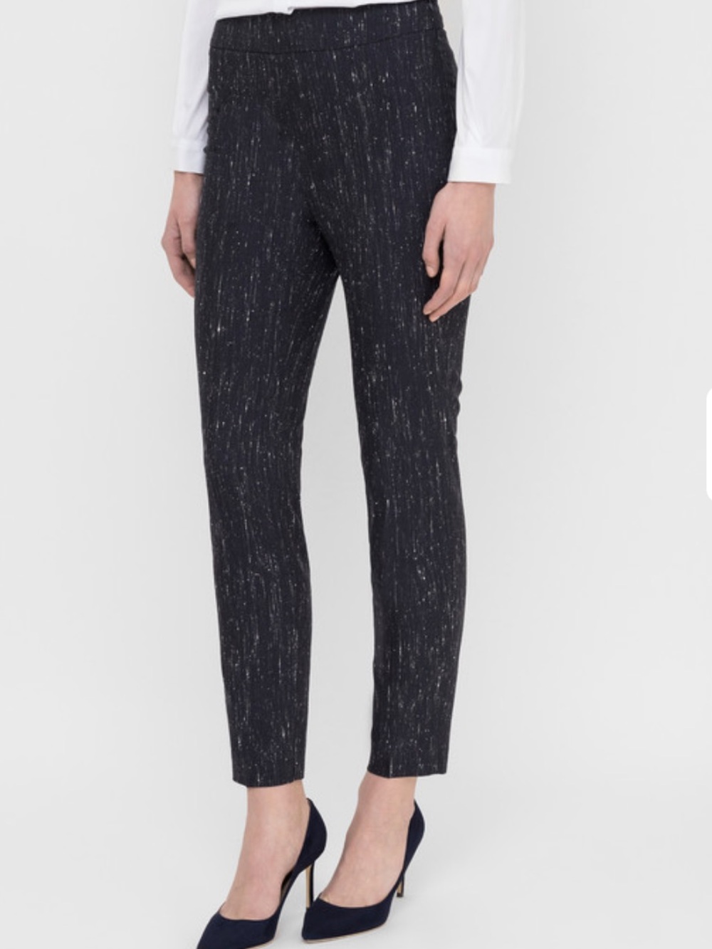 Fabiana Filippi Blue Marine Textured Virgin Wool Ankle Length Trousers  NWT S